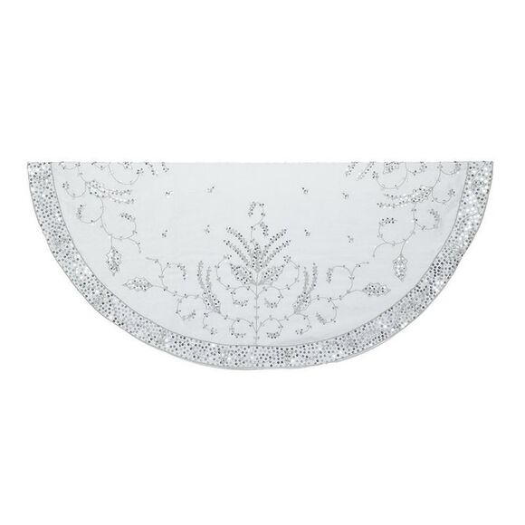 Kurt Adler Silver Hand Embroidered Holiday Tree Skirt 48 Inches - Picture 1 of 4